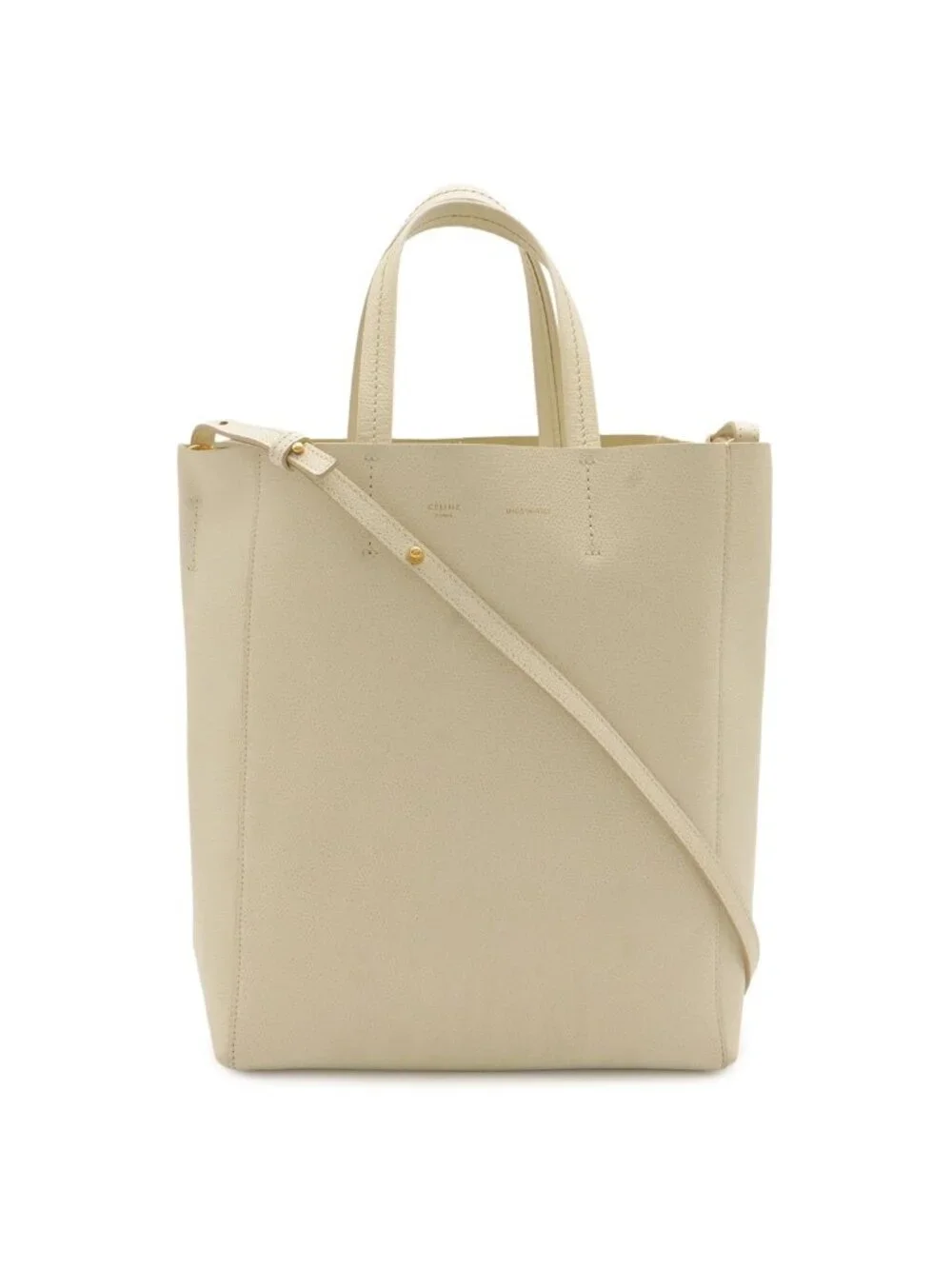 Celine Vertical Cabas Small Tote 2-Way Shoulder Bag Crossbody Leather Ivory